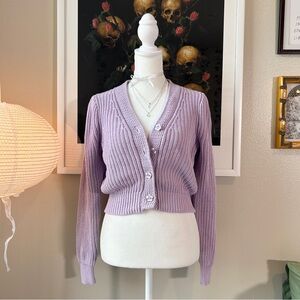 SOLD Jessica Simpson pastel lilac knit button up cropped cardigan sweater XS